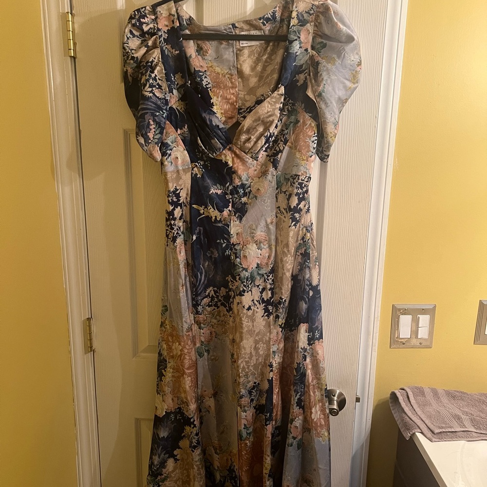 ASOS Floral Midi Dress in Navy, Light Blue, Blush